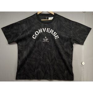 Converse Jersey TShirt Men LARGE Short Sleeve-LOGO-Black-Palm Leaves-Vented Mesh